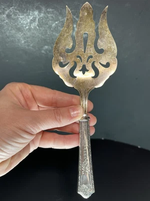 Vintage Pierced Fish Sherver Sterling Silver Handle 8” Antique Serving Utensil - Image 1 of 4