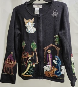 Vintage Tiara International Christmas Collection NATIVITY Strickjacke Damen MED - Bild 1 von 15