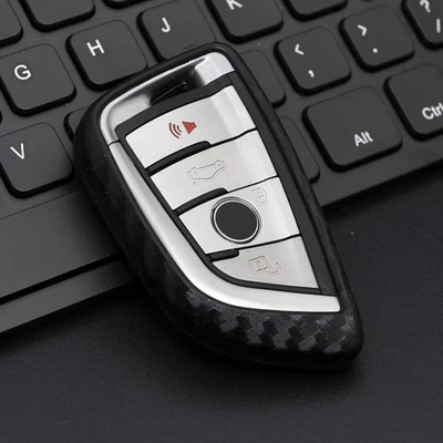 Silicone Carbon Fiber Car Key Case Cover For BMW 1 2 3 4 5 6 7 8 Series G20 G30 - Image 1 of 4