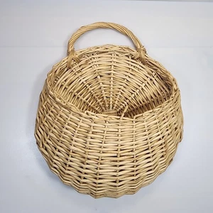 Grande cesto in vimini intrecciato vintage da appendere tasca a parete 15” x 13” x 4” rustico - Foto 1 di 14