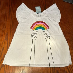 NWT Chaser Rainbow Peace Sign Flutter Short Sleeve T Shirt Tee Size 14 Kids - Picture 1 of 4