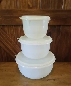 Tupperware verschachtelte Rührschüsseln 6tlg Set 270 271 272 transparent weiß Deckel Tupper Dichtung - Bild 1 von 23