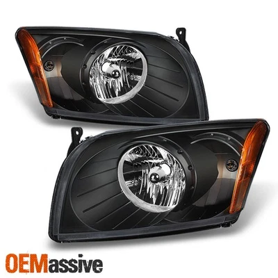 Fit 07-12 Dodge Caliber Black Replacement Headlights Headlamps Left + Right Pair - Image 1 of 4