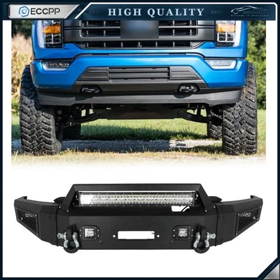 Black Steel Front Bumper W /Winch Plate & LED Light For 2021 2022 2023 Ford F150 Foto 1 de 4
