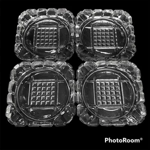4 Clear Glass Ashtrays Coasters 3.25" Square Stacking Barware Bridge Vintage - Picture 1 of 9
