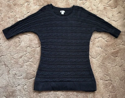 Suéter túnica tejido con cable mezcla acrílica manga 3/4 negro SO vacaciones ~ talla 2X Foto 1 de 4