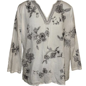 Chico’s Women’s White Embroidered Floral Blouse-Size 1 (8-10) - Picture 1 of 9