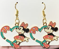 Gold Minnie Mouse Heart Drop Dangle Earrings!!