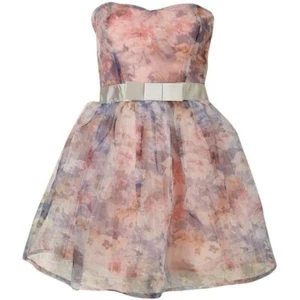 TOPSHOP RARE RETRO 50'S FLORAL BOW ORGANZA PARTY DRESS UK 12 EU 40 SMALL NEW - Picture 1 of 11