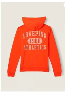 PINK Victoria Secret Fleece Everyday Zip-Up Hoodie Jacket XL Bright Orange NWT - Picture 1 of 6