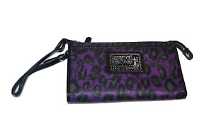 COACH Purple Black Satin Patent Leather Large Zip Top Wallet Wristlet Card Slots