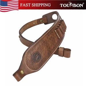 TOURBON 2 Points Genuine Leather Gun Sling Rifle Ammo Carry Strap Rest Hole US - Picture 1 of 24