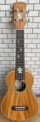 Loopy Solid Acacia Koa wood Concert Ukulele, cute cat inlay UKC188 - Image 1 of 4