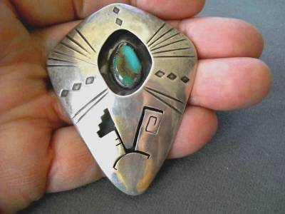 Native American Navajo Royston Turquoise Sterling Silver Shadowbox Hook Pendant - image 1 of 4