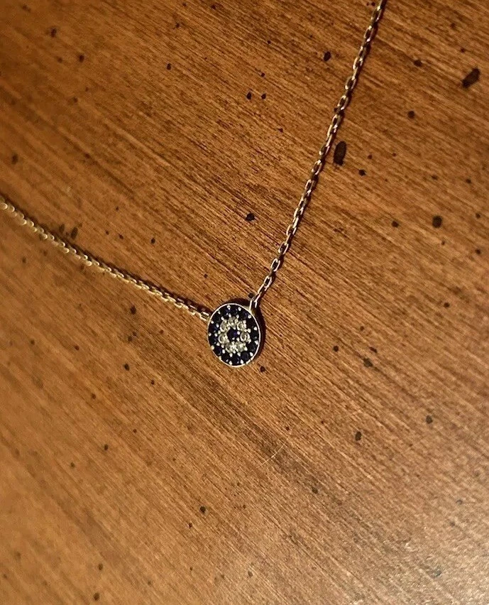 Colar feito à mão estilo olho mau azul-branco em corrente de ouro 17,5 pol. - Imagem 1 de 3