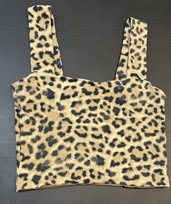 Camiseta sin mangas recortada Rue 21 XS marrón negro guepardo algodón spandex animal X-pequeña Foto 1 de 4