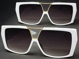 Classic Vintage Retro Hardcore Hip Hop Rapper Pimp SUNGLASSES Square White Frame - Picture 1 of 6