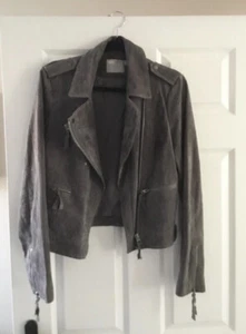 Asos Grey Suede Biker Jacket Size 12 - Picture 1 of 3