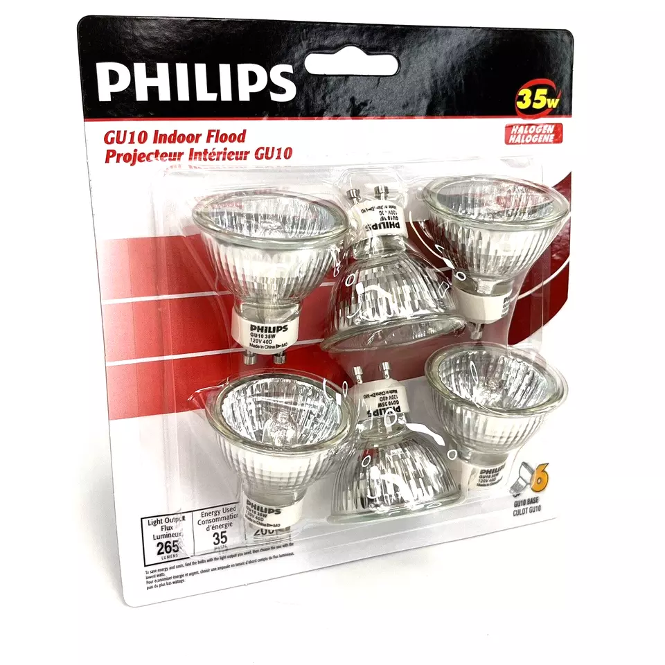 Philips GU10 35w Light Bulbs 6 Pack Indoor Flood 265 Lumens 35 Watts - Image 1 of 4