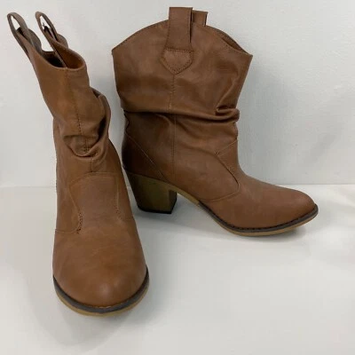 Charles Albert Brown Vegan Leather Western Boots 2.5" Heels Women's Size 9M - Image 1 of 4