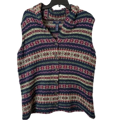 Chaps Denim Mujer’s 1X Suéter Chaleco Fair Isle Tejido Con Capucha Nórdico Cottagecore Foto 1 de 4