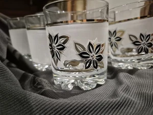 Vintage DeValBor Windrose Italian Frosted Gold and Black Floral Design Set Of 6 - Picture 1 of 8