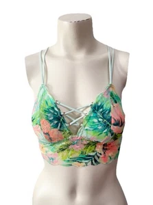 Victoria’s Secret PINK Lace Bralette Women’s S Tropical Floral Lined Triangle - Picture 1 of 10