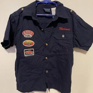 Mechanic Blue Button Up Shirt Vintage Boys size 7 - Picture 1 of 5