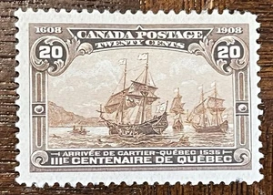 1908 Canada Scott 103 20c Quebec Tercentenary Mint  Hi Value YELLOW BROWN - Picture 1 of 2