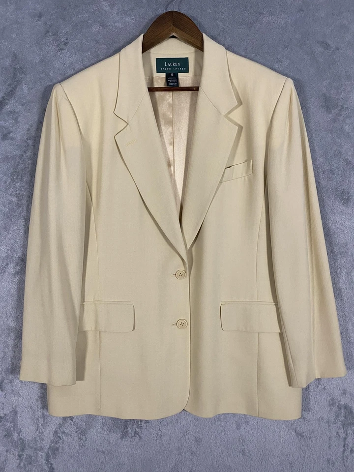 Blazer Vintage Lauren Ralph Lauren Mujer 16 Suave Amarillo Lana Rayón Forrado Carrera Foto 1 de 4