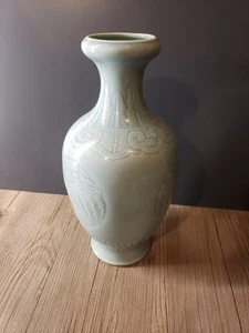 11" Chinese Antique Porcelain Vase With Dragon- Sky Bue - Picture 1 of 10