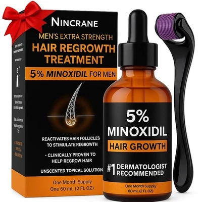 Suero para el crecimiento del cabello 5% minoxidil con rodillo Derma para hombres y mujeres, kit para barba Foto 1 de 4