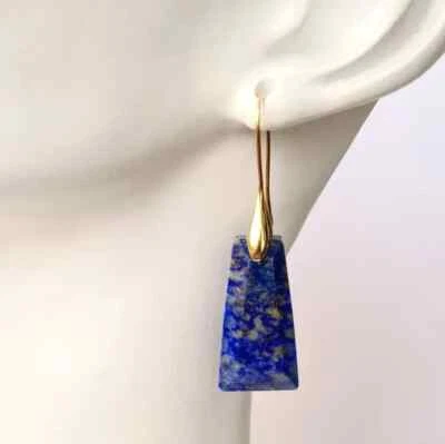 Lapis Lazuli Earrings, Gold plated Silver plated, Navy Blue earrings - Image 1 of 4