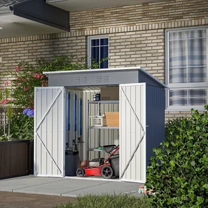 6' X 4' Outdoor Storage Shed with Metal Base, Metal Tools Storage Shed, Galvaniz - Picture 1 of 12