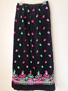 Vtg Abercrombie Fitch Velvet Skirt Womens 10 Y2K Black Embroidered Boho Maxi - Picture 1 of 15
