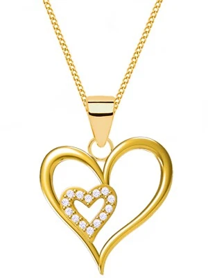 Halskette Gold Herz 925 18K vergoldet mit Zirkonia Damen Anhänger Kette 45 - Bild 1 von 4
