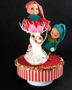 Napco Christmas RUDOLPH Song Revolving Music Box Pixie Reindeer Japan - Picture 1 of 6