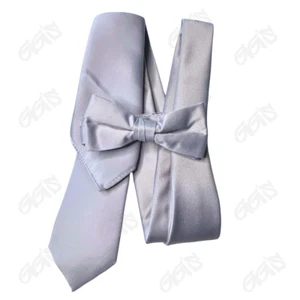 Clothier Churchill Krawatte Fliege Taschentuch Set Herren Größe 60”L 2,5”W Silber - Bild 1 von 7