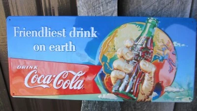 Coca-Cola 3-D Embossed Tin Sign Friendliest Drink on Earth - Image 1 of 4