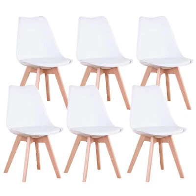 EGOONM 6x Sedie da pranzo cucina con cuscino stile nordico bianche con gambe in faggio