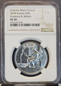 2018 AUSTRIA SILVER 20 EURO MARIA THERESA PRUDENCE & REFORM NGC PF 70 PERFECTION - Picture 1 of 3