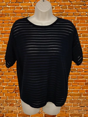 & OTHER STORIES BLACK MESH T-SHIRT TOP XS XSMALL COTTON WOMENS SHORT SLEEVE  - Image 1 of 4