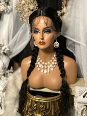 VERSÁTIL 32” NEGRO, (1B) MEZCLA CABELLO HUMANO, 360 ENCAJE, PELUCA TRENZADA Foto 1 de 4