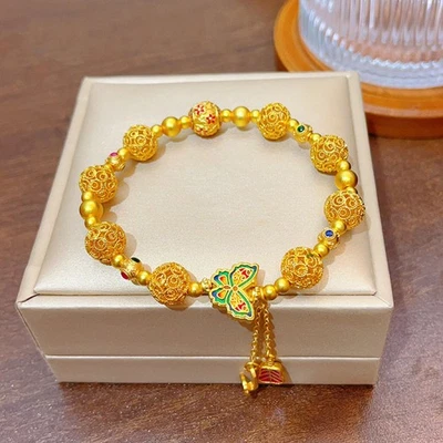 Butterfly Filigree Bracelet Women Gold Plated Tassel Bead Chinese Enamel Jewelry - Изображение 1 из 4