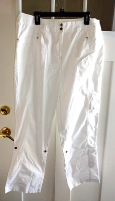 Calça branca Laura Ashley/Capris bolsos enfeitados elásticos 30” costura interna tamanho 16 - Imagem 1 de 4