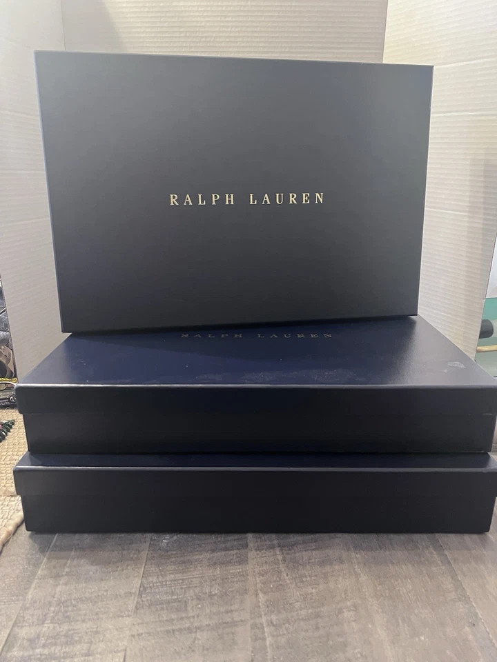 Ralph Lauren 3 Cajas de Regalo VACÍAS Azul Marino Oro Letra Grande 16.5x11x2.75 ¡LEER! Foto 1 de 4