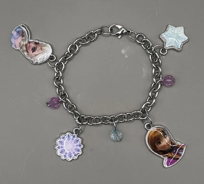 Pulsera Mujer Dije Tono Plata Metal Disney Frozen Personajes Elsa Anna Foto 1 de 4