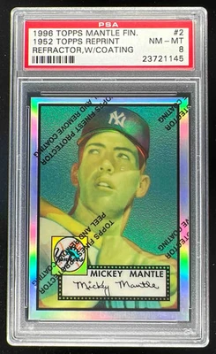 Topps 1996 reimpresiones conmemorativas Finest Refractor #2 Mickey Mantle PSA 8 Foto 1 de 2