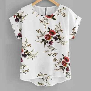 Summer Fashion Floral Print Blouse Pullover Ladies O-Neck Tee Tops Female... - Foto 1 di 25