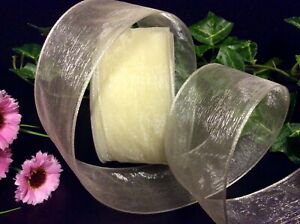 10mts CREAM WIRED ORGANZA WEDDING RIBBON GIFTS BOWS WRAPPING DECORATION 38mm